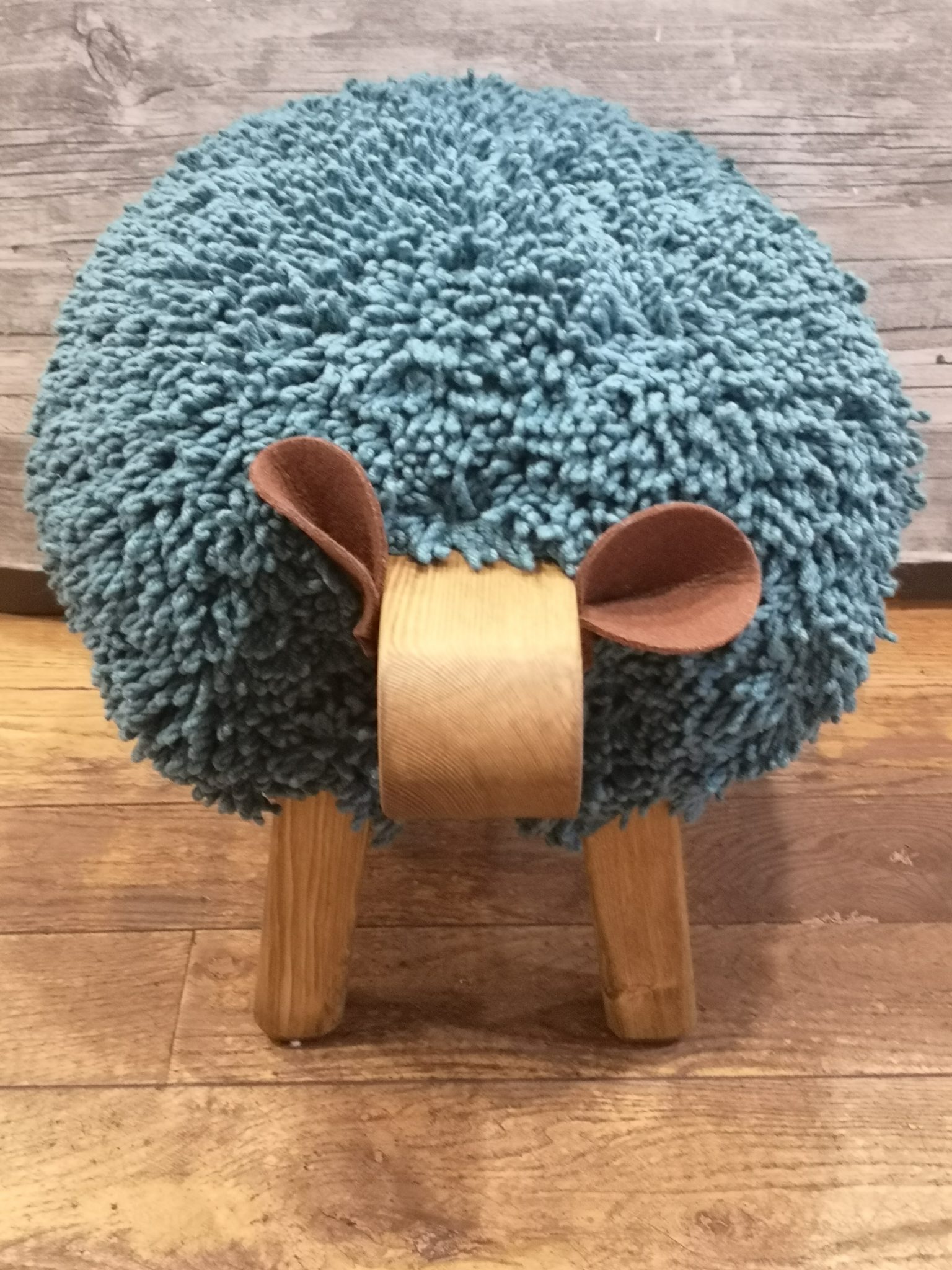 Sheep Footstool – Oceanic Teal on Oak Stained Body | Cuckoos Nest Gifts