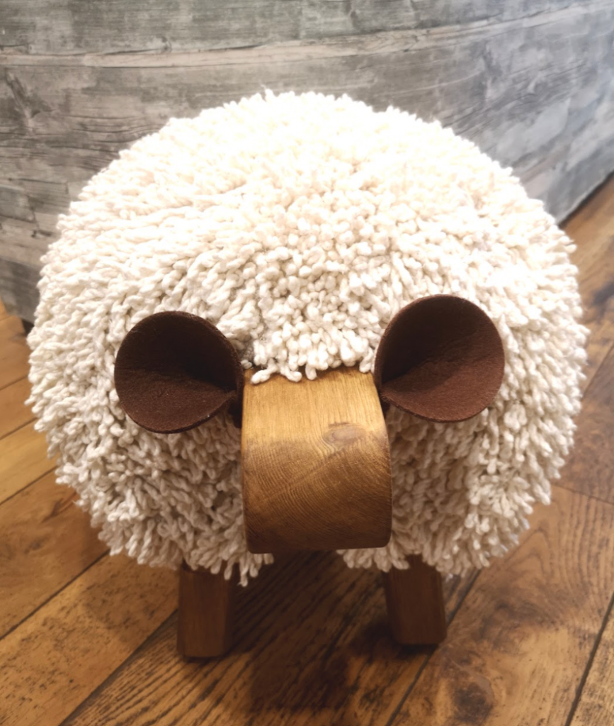 Sheep Footstool – Ivory on Oak Stained Body | Cuckoos Nest Gifts